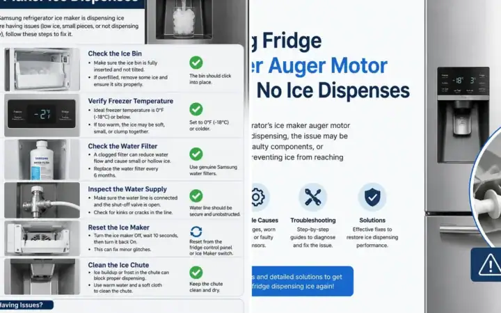 Samsung Fridge Ice Maker Auger Motor Runs But No Ice Dispenses — photo collage