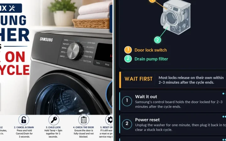 How to Fix a Samsung Washer That Is stuck on lock cycle — photo collage
