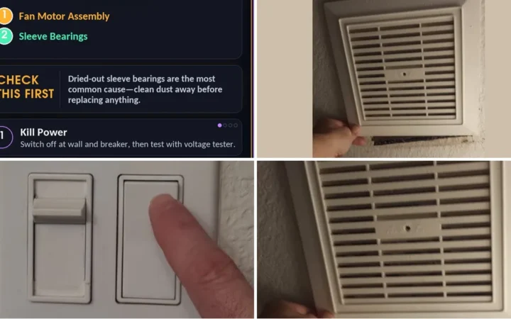 How To Replace A Noisy Or Broken Bathroom Vent Exhaust Fan — photo collage