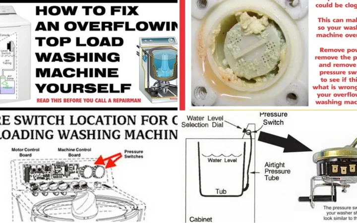 7 Reasons why a washing machine overflows — photo collage