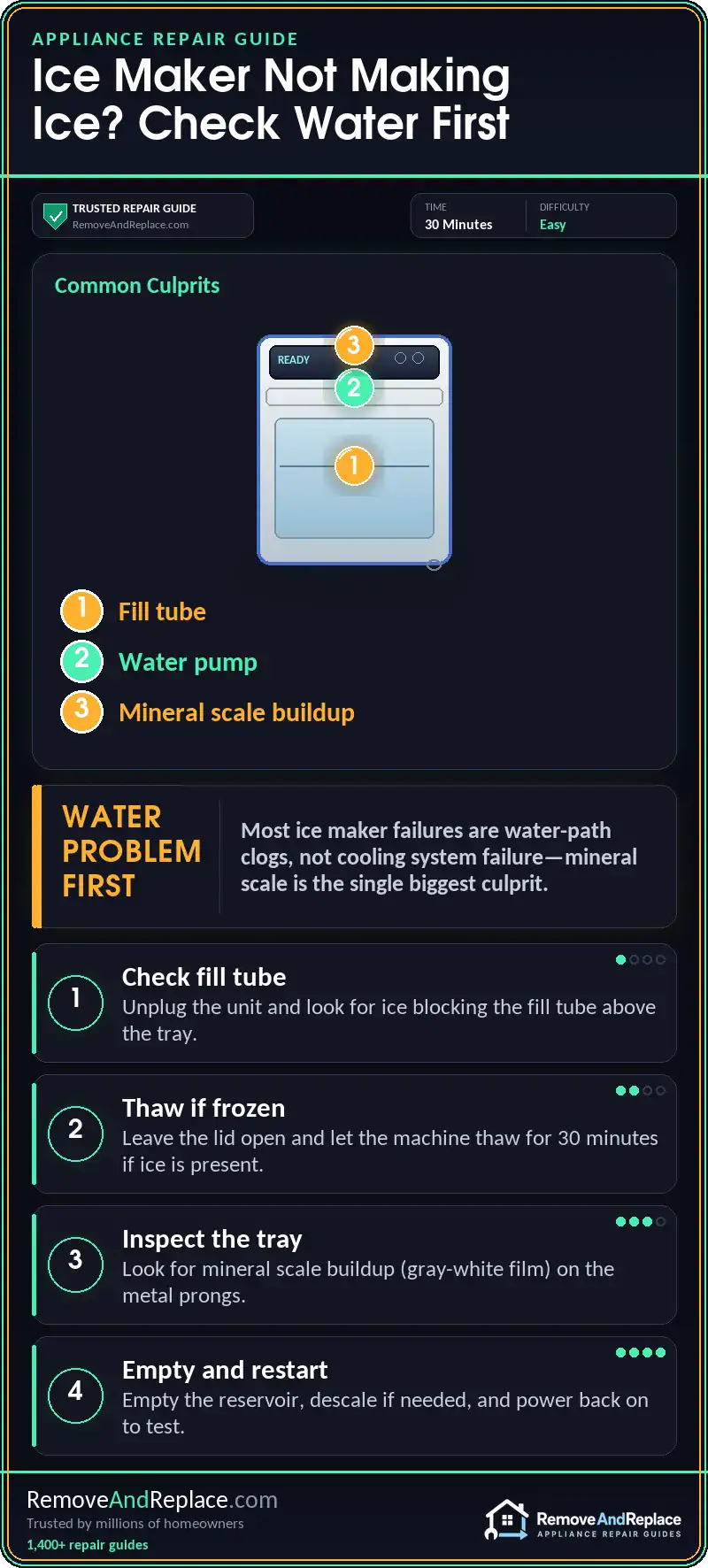 Countertop Ice Makers - Fast Troubleshooting for Common Problems — step-by-step repair infographic