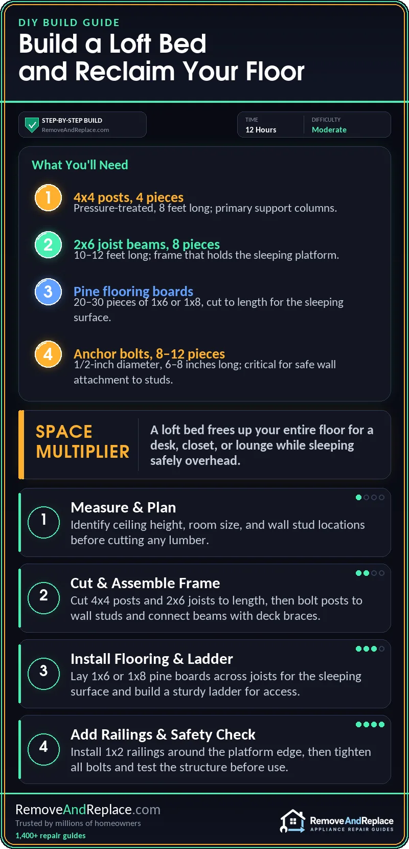 How To Build A Loft - DIY Step By Step With Pictures 1 How To Build A Loft - DIY Step By Step With Pictures — materials and build-steps infographic