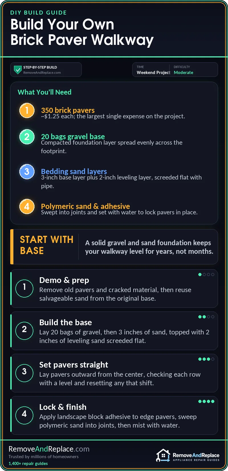 How To Build A PaveStone Home Entranceway Walkway With Brick Pavers DIY 1 How To Build A PaveStone Home Entranceway Walkway With Brick Pavers DIY — materials and build-steps infographic