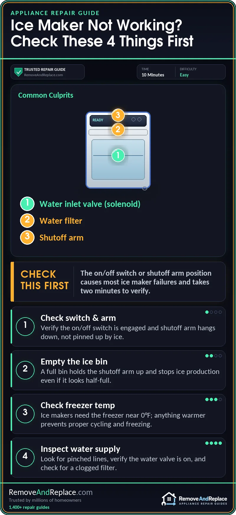 How To Fix A Refrigerator Ice Maker That Is Not Making Ice Cubes — step-by-step repair infographic