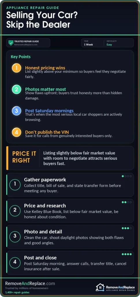How to Sell Your Car On Craigslist Step By Step — quick-reference infographic