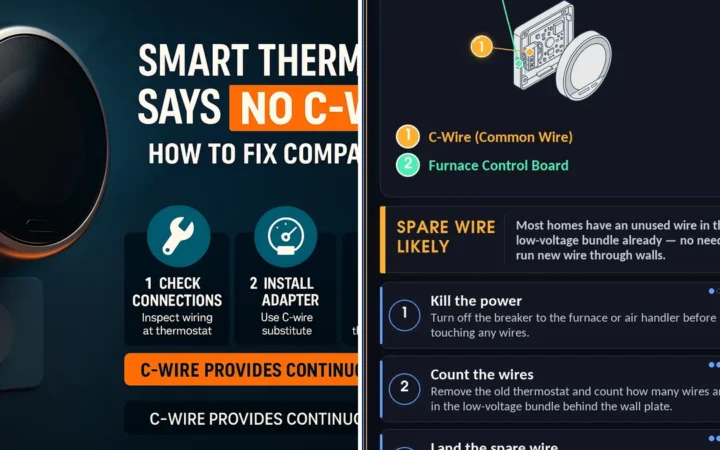 Smart Thermostat Says No C-Wire – How To Fix Compatibility Issues — photo collage