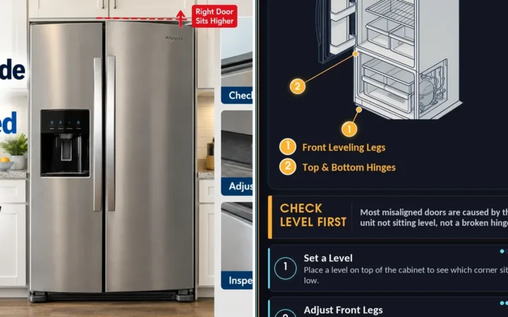 My Whirlpool Refrigerator side-by-side doors are misaligned — photo collage