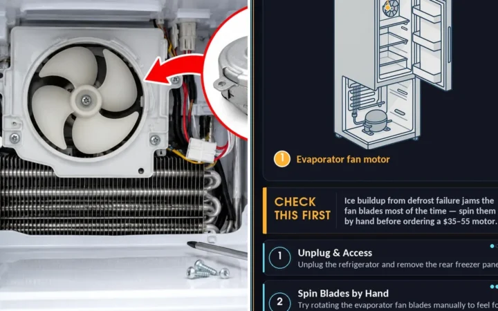 How to Replace the evaporator fan motor on a LG Refrigerator — photo collage