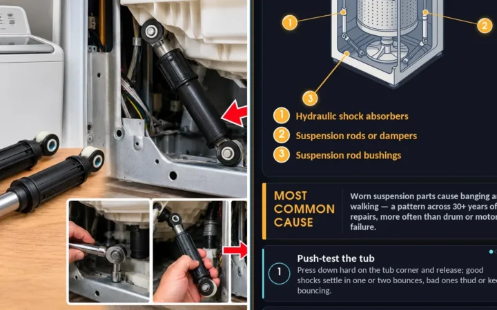 How to Replace the shock absorbers on a Kenmore Washer — photo collage