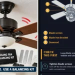 Ceiling Fan Wobble Fix: Blade Screws, Balancing Kit and Housing Check 2 Ceiling Fan Wobble Fix: Blade Screws, Balancing Kit and Housing Check — photo collage