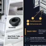 How to Clear and Replace a Frozen Defrost Drain Tube and Grommet 3 How to Clear and Replace a Frozen Defrost Drain Tube and Grommet — photo collage