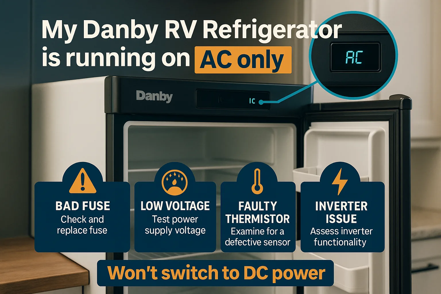 My Danby RV Refrigerator is running on AC only