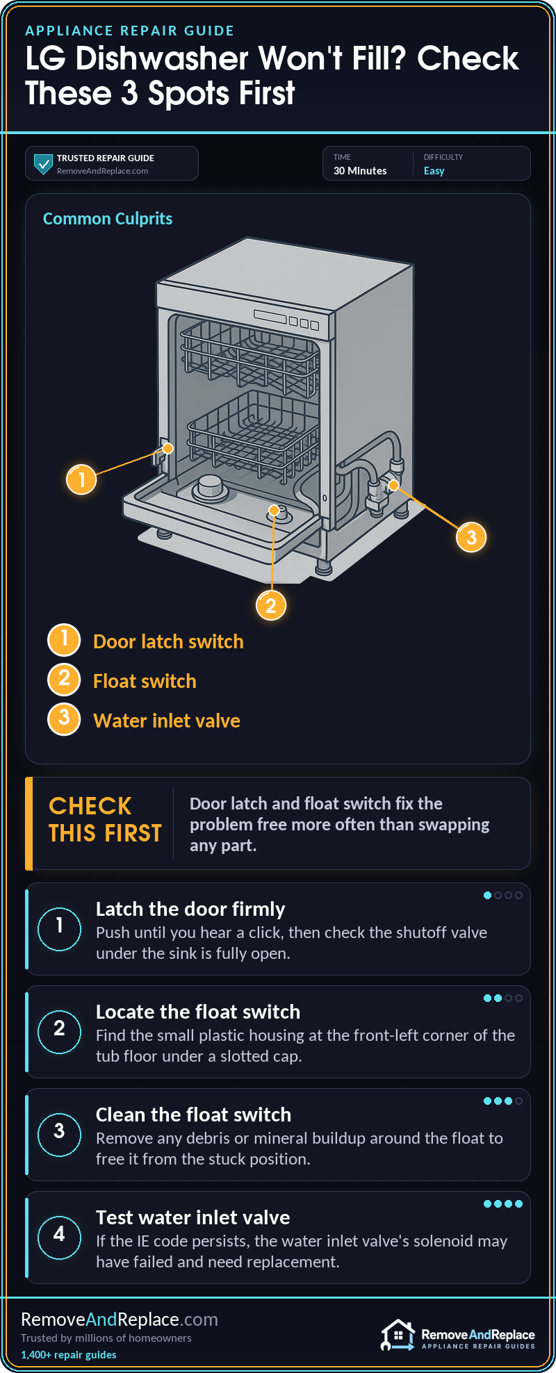 How To Replace The Water Inlet Valve On a LG Dishwasher 2 Inlet valve LG dishwasher infographic