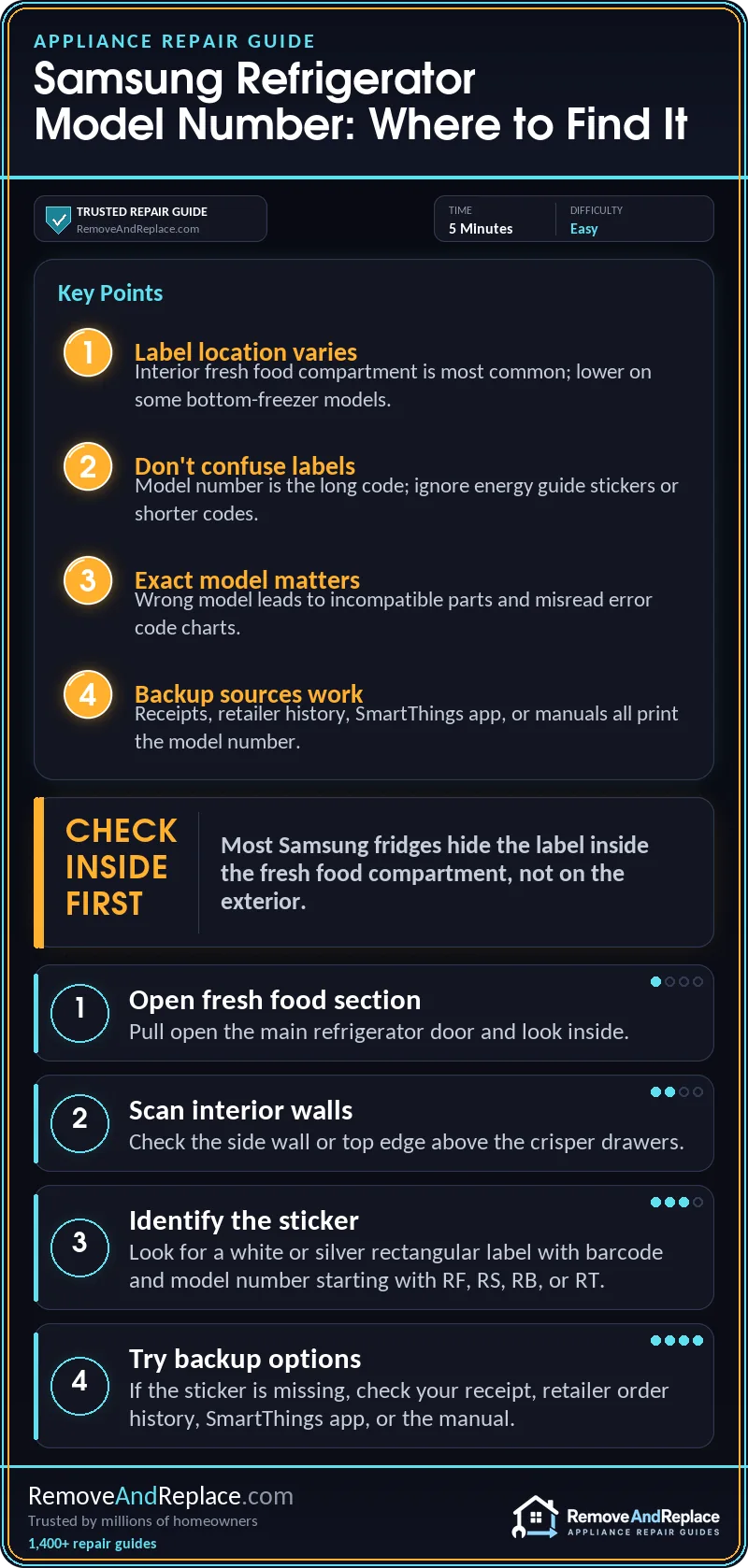 Samsung Refrigerator Model Number Lookup: Where to Find It 2 Samsung Refrigerator Model Number Lookup: Where to Find It — quick-reference infographic