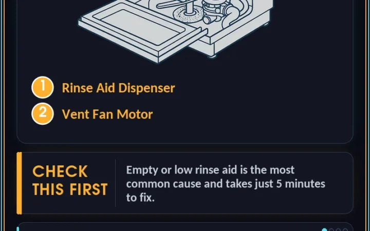 Whirlpool Dishwasher Leaving Dishes Wet – Troubleshooting Guide — step-by-step repair infographic