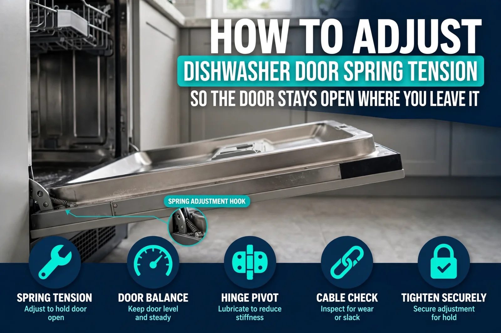 How to Adjust Dishwasher Door Spring Tension So the Door Stays Open Where You Leave It 1 How to Adjust Dishwasher Door Spring Tension So the Door Stays Open Where You Leave It