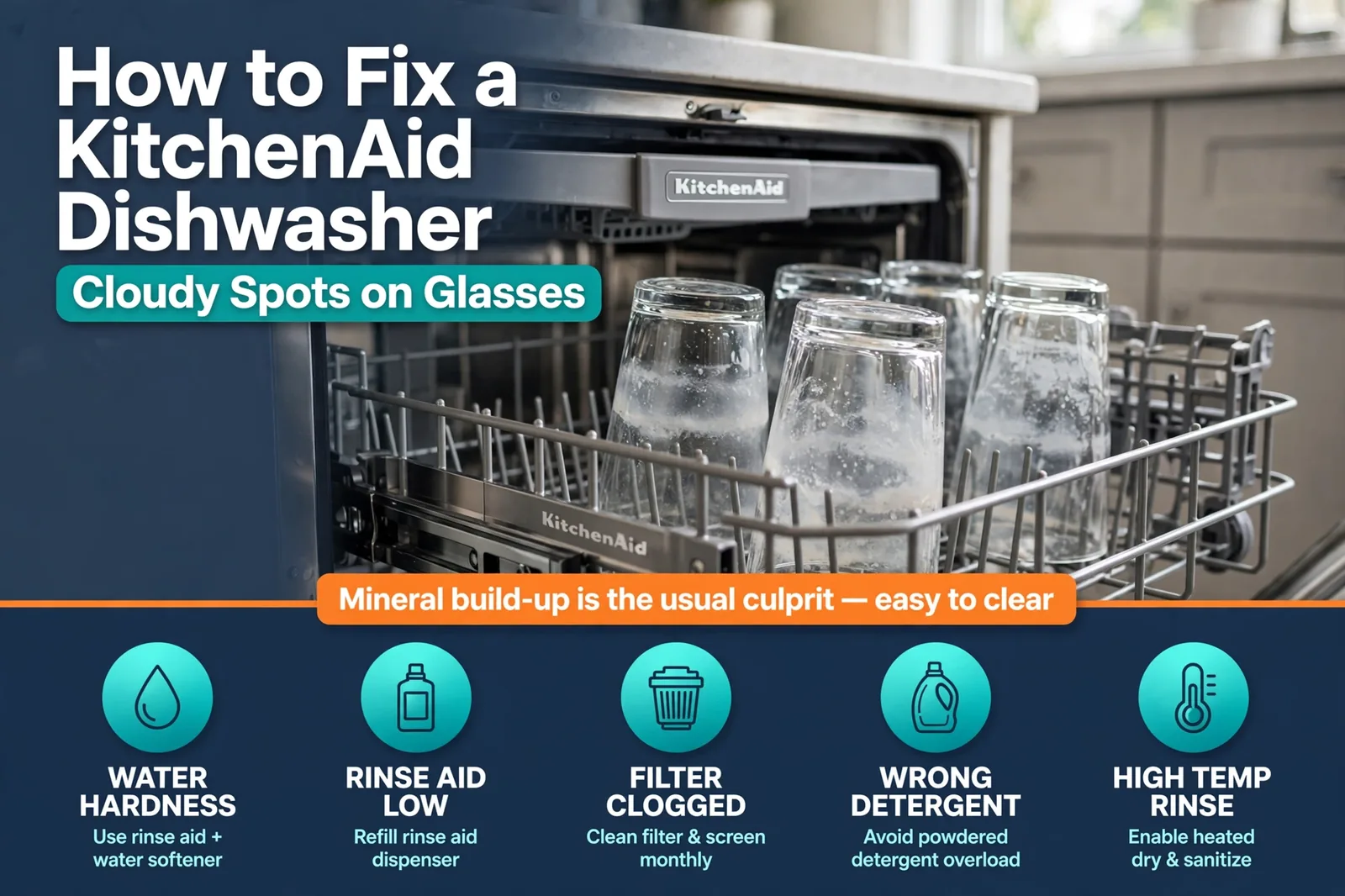 How to Fix a KitchenAid Dishwasher That Leaves Cloudy Spots on Glasses 1 How to Fix a KitchenAid Dishwasher That Leaves Cloudy Spots on Glasses