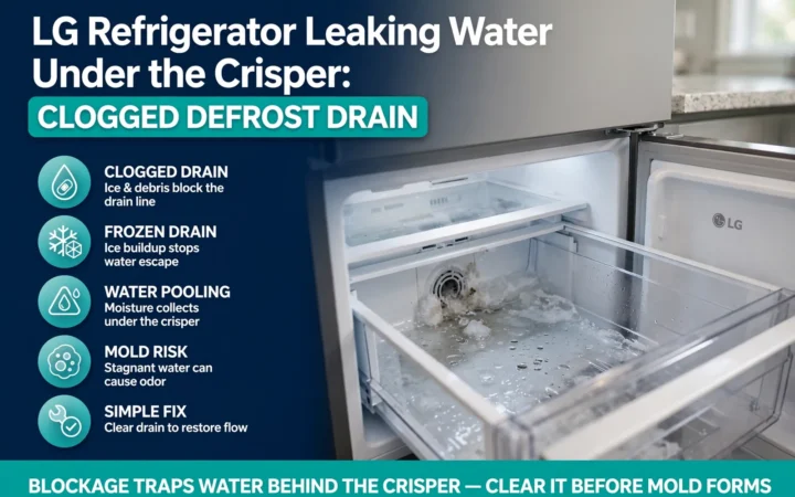 Refrigerator Leaking Water Under the Crisper: Clogged Defrost Drain 4 Refrigerator Leaking Water Under the Crisper: Clogged Defrost Drain
