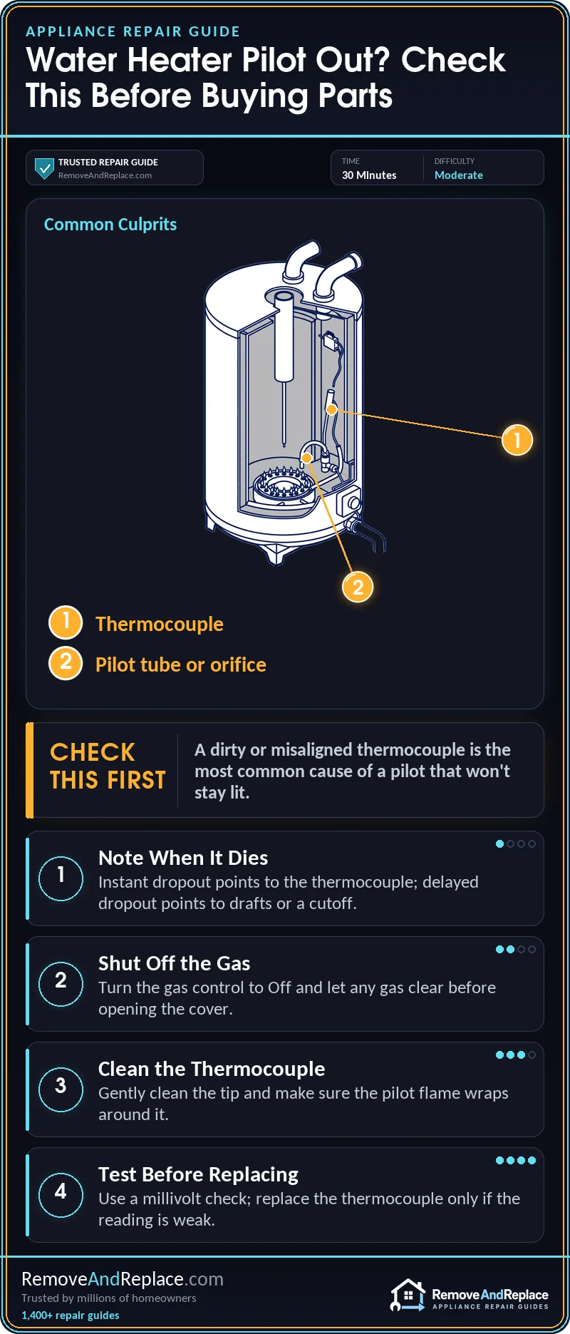 How to Fix a Water Heater Pilot Light That Won't Stay Lit 2 How to Fix a Water Heater Pilot Light That Won't Stay Lit — step-by-step repair infographic